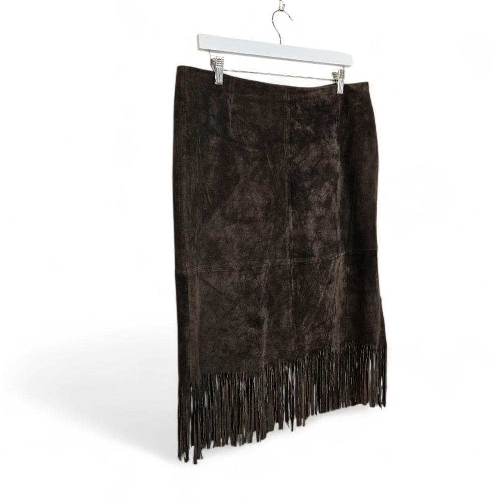 Margaret Godfrey Suede Leather Fringe Skirt Womens Size 14 Brown Western Midi